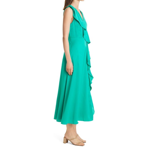 🔥🔥🔥NEW Ted Baker London Ruffle Detail Stretch Satin Midi Dress - Picture 5 of 6